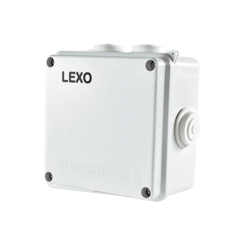 Caja estanca IP65, termoplástico, con 2 conos, 100x100x70mm.