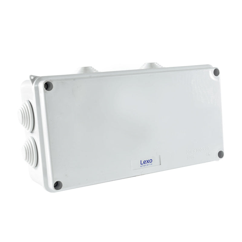 Caja estanca IP65, termoplástico, con 2 conos, 200x100x70mm.