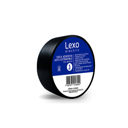 Cinta aislante vinílica auto extinguible LEXO 19mm., 5mts.