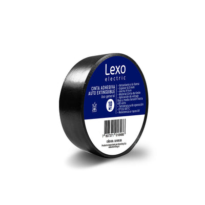 Cinta aislante vinílica auto extinguible LEXO negra 19mm., 10mts.