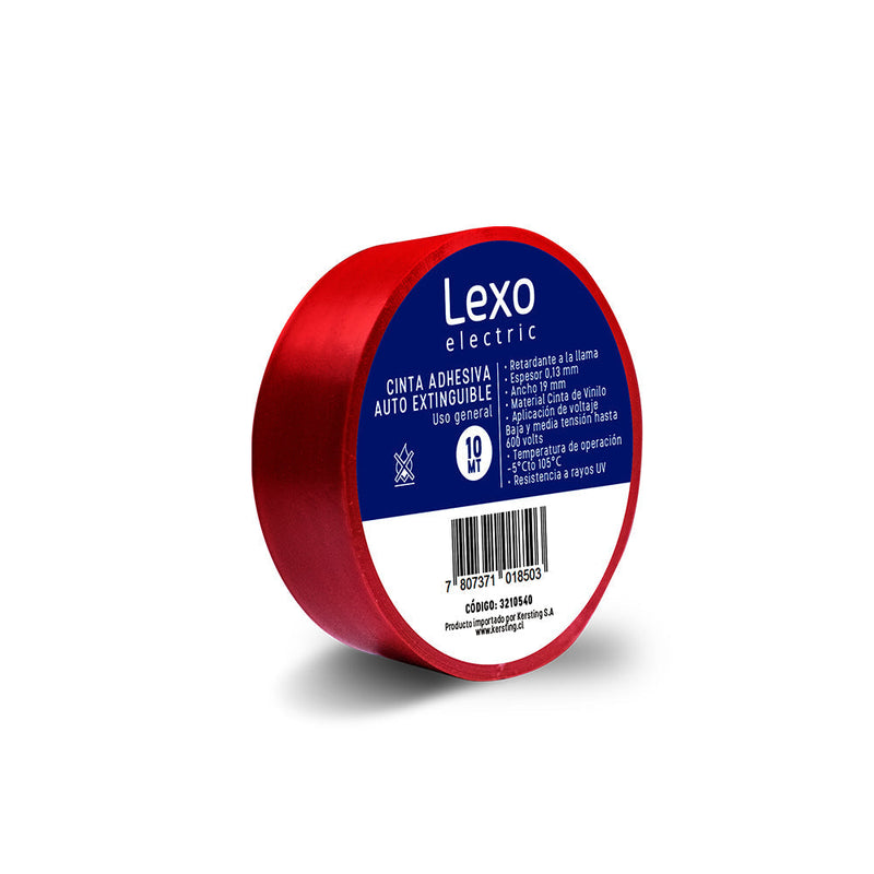 Cinta aislante vinílica auto extinguible LEXO roja 19mm., 10mts.
