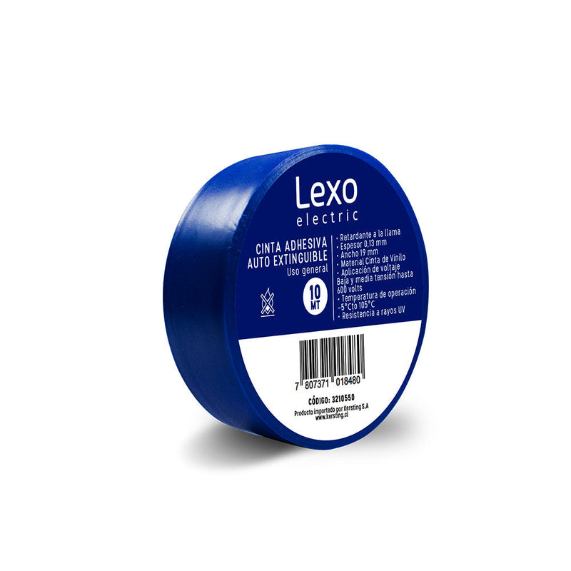 Cinta aislante vinílica auto extinguible LEXO azul 19mm., 10mts.