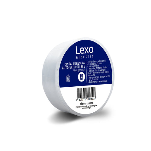 Cinta aislante vinílica auto extinguible LEXO blanca 19mm., 10mts.