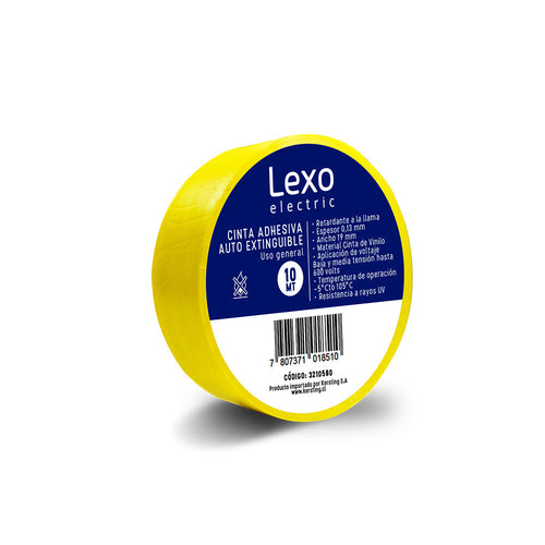 Cinta aislante vinílica auto extinguible LEXO amarilla 19mm., 10mts.