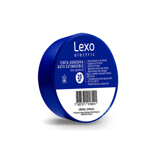Cinta aislante vinílica auto extinguible LEXO azul 19mm., 20mts.