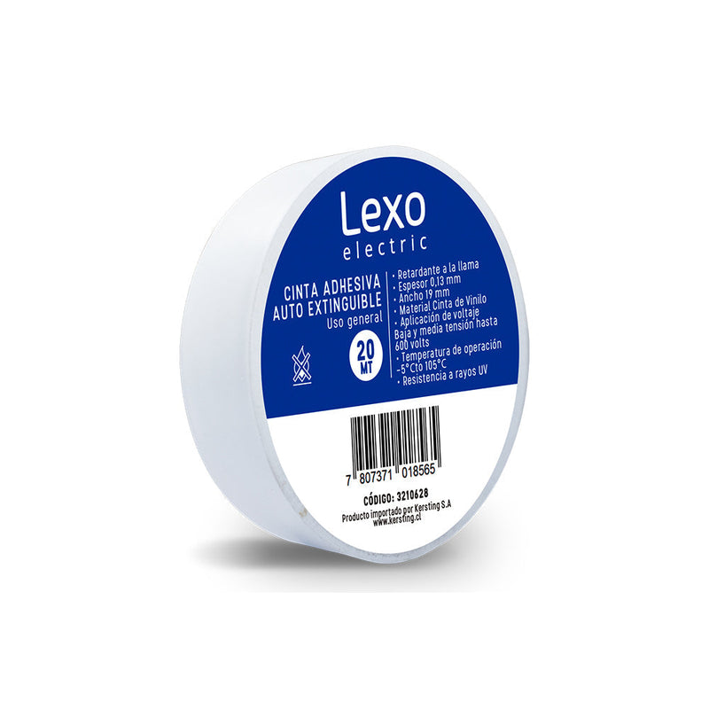 Cinta aislante vinílica auto extinguible LEXO blanca 19mm., 20mts.