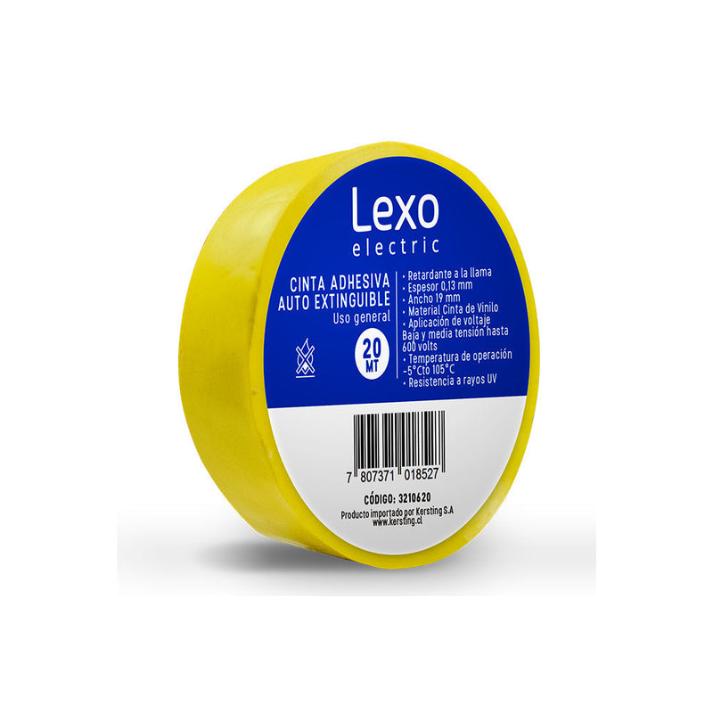 Cinta aislante vinílica auto extinguible LEXO amarilla 19mm., 20mts.