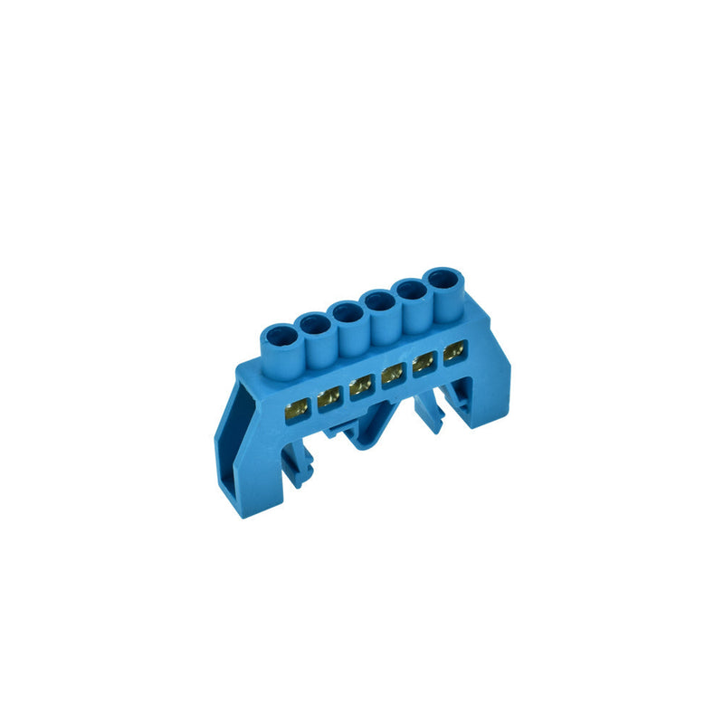 Barra de bronce aislante azul 6 polos, para riel DIN 35mm.