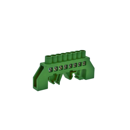 Barra de bronce aislante verde 8 polos, para riel DIN 35mm.