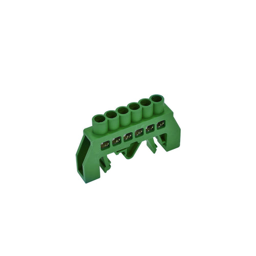 Barra de bronce aislante verde 6 polos, para riel DIN 35mm.