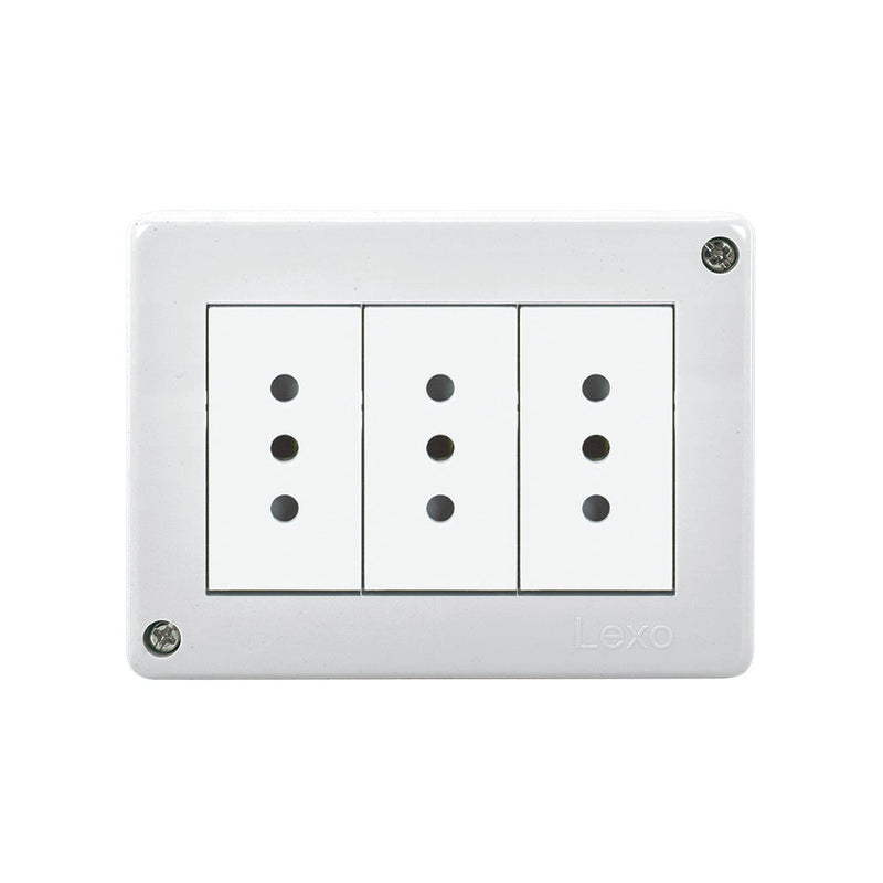 Casquete IP20 con toma corriente triple 10A, 250V, blanco