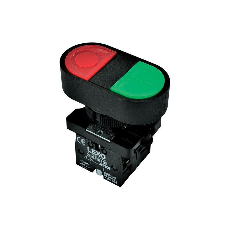 Pulsador doble 22mm., verde/rojo, 1NO+1NC