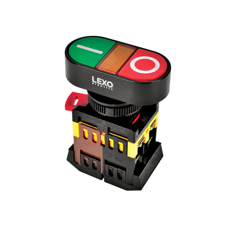 Pulsador doble iluminado 22mm., verde/rojo, 1NO+1NC