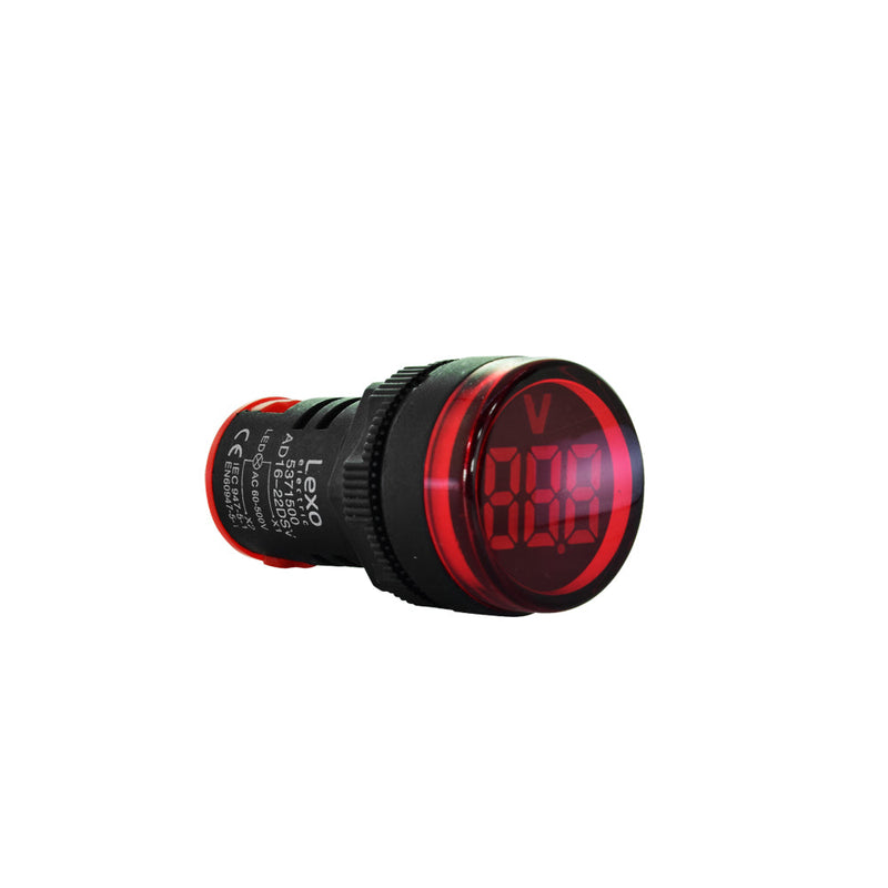 Luz piloto roja LED con voltímetro 60-500V, 22mm.