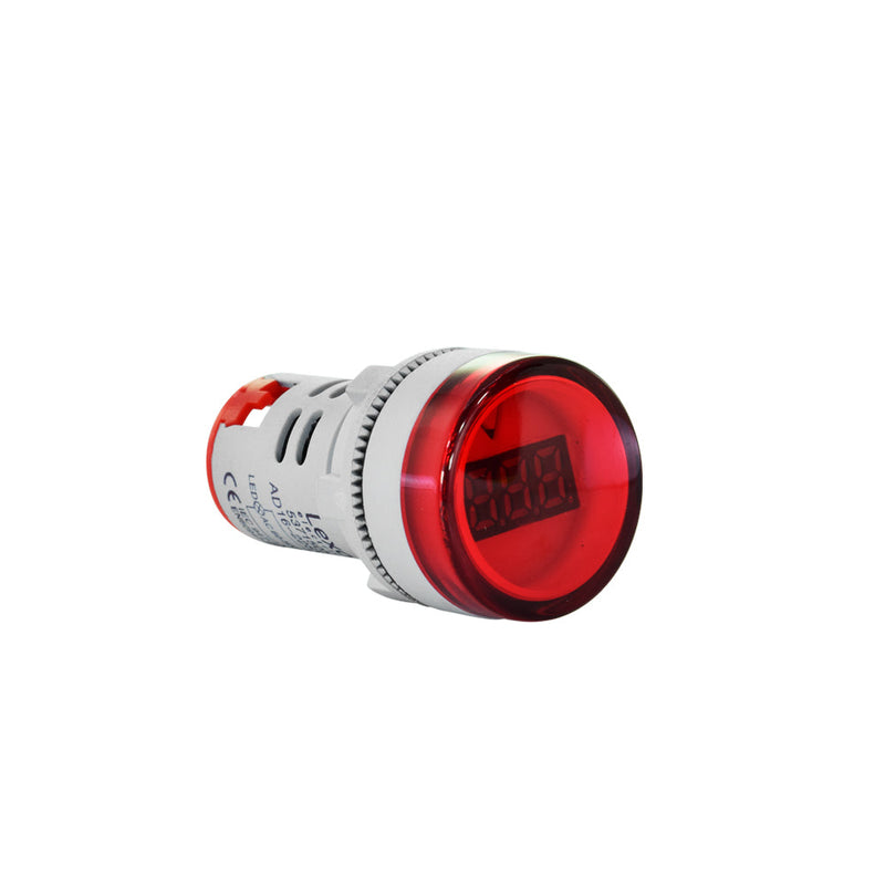 Luz piloto roja LED con voltímetro 60-500V, 22mm., visor pequeño