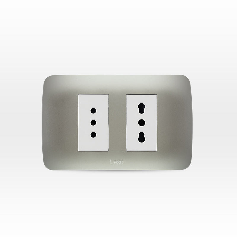 Toma corriente doble 10A más 10/16A 250V blanco/plata armado