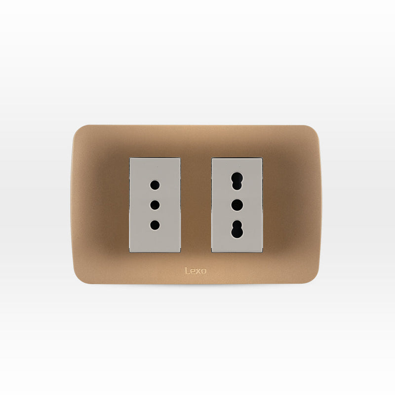 Toma corriente doble 10A más 10/16A 250V beige/titanio armado