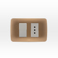 Interruptor simple 9/12 más toma corriente 10A 250V beige/titanio armado - Miniatura 1