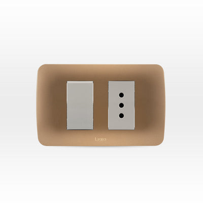 Interruptor simple 9/12 más toma corriente 10A 250V beige/titanio armado