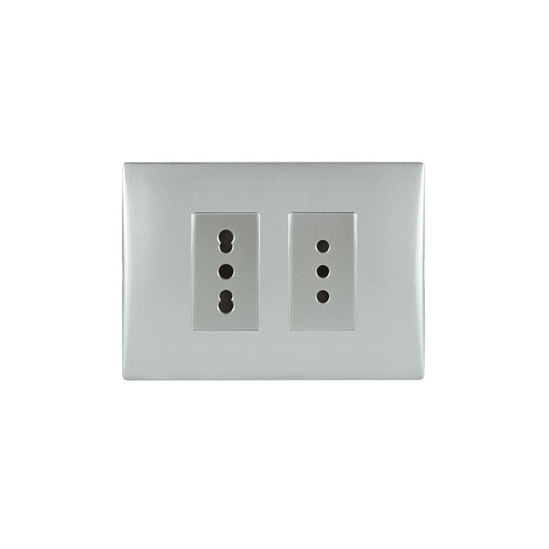 Toma corriente andes doble 10A más10/16A 250V SILVER armado