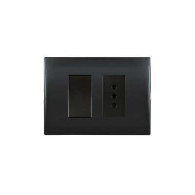 Interruptor simple 9/12 más toma corriente andes 10A 250V BLACK  armado