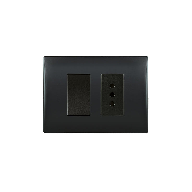 Interruptor simple 9/12 más toma corriente andes 10A 250V BLACK  armado