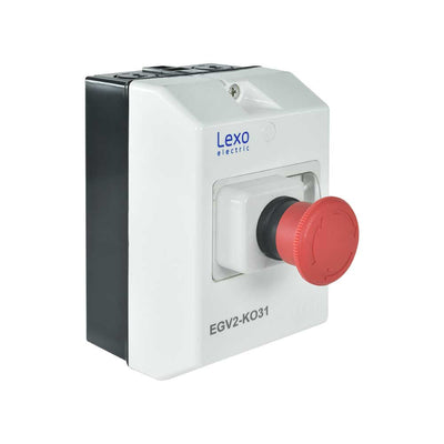 Caja para guardamotor con parada de emergencia y luz piloto IP55