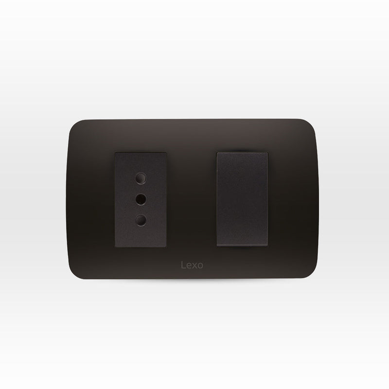 Interruptor simple 9/12+toma corriente 10A 250V grafito armado