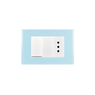 Interruptor simple 9/12 más toma corriente 10A 250V CRYSTAL  armado