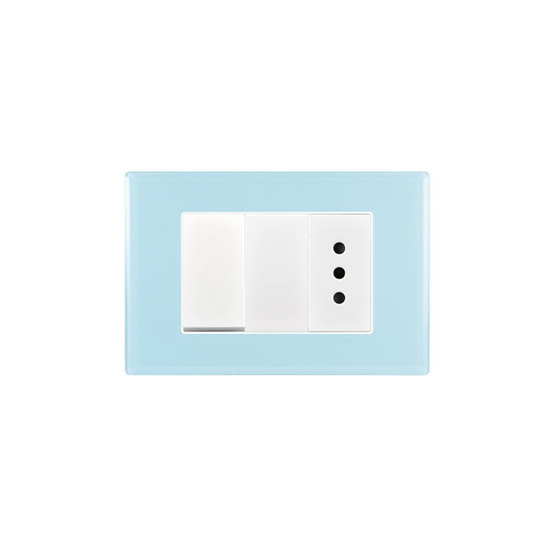 Interruptor simple 9/12 más toma corriente 10A 250V CRYSTAL  armado