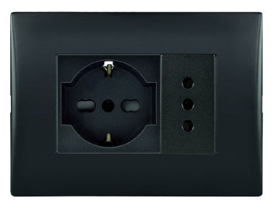 Toma corriente andes SCHUKO 10/16 más toma corriente 10A 250V BLACK armado
