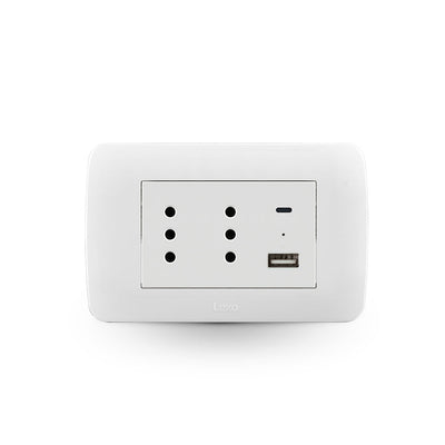 Toma corriente DÚPLEX 10A más 2USB (Tipo A - Tipo C), 2.4A blanco armado