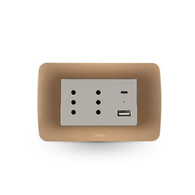 Toma de corriente DÚPLEX 10A más 2USB (Tipo A - Tipo C), 2.4A beige/titanio armado