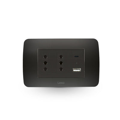 Toma corriente DÚPLEX 10A más 2USB (Tipo A - Tipo C), 2.4A grafito armado