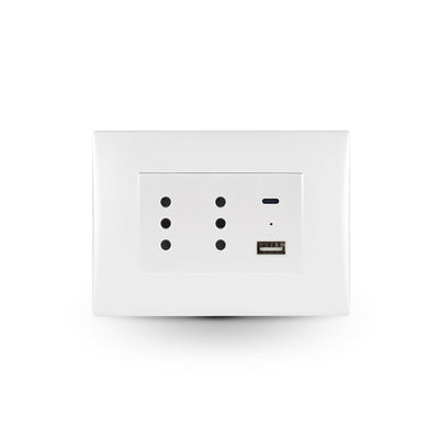 Toma corriente andes DÚPLEX 10A más 2USB (Tipo A - Tipo C), 2.4A WHITE armado