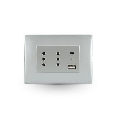 Toma corriente andes DÚPLEX 10A más 2USB (Tipo A - Tipo C), 2.4A SILVER armado