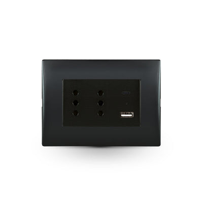 Toma corriente andes DÚPLEX 10A más 2USB (Tipo A - Tipo C), 2.4A BLACK armado