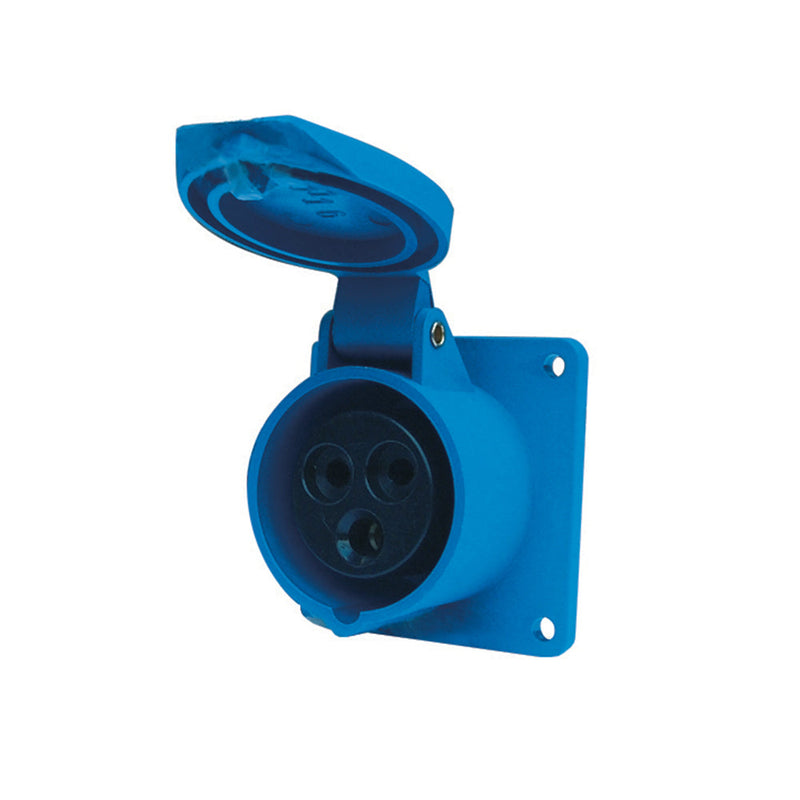 Enchufe industrial hembra embutida IP44, 32A, 220V, 2P+T