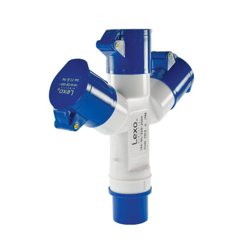 Derivación para enchufe industrial 3 hembras IP44 16A220V  2P+T