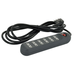Alargador múltiple negro 6 tomas, 3mts., con interruptor, 2P+T, 10A