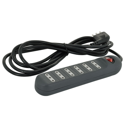 Alargador múltiple negro 6 tomas, 3mts., con interruptor, 2P+T, 10A