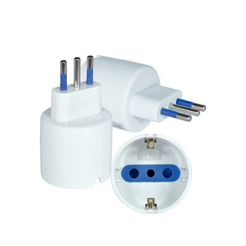 Adaptador schuko 10A, 250V, 2P+T, blanco