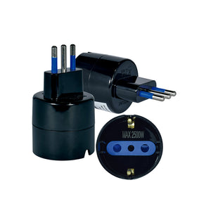 Adaptador schuko 10A, 250V, 2P+T, negro