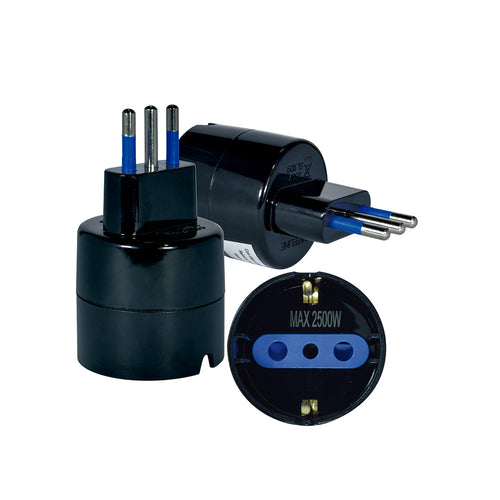 Adaptador schuko 10A, 250V, 2P+T, negro