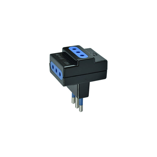 Adaptador triple 10A 2P+T negro